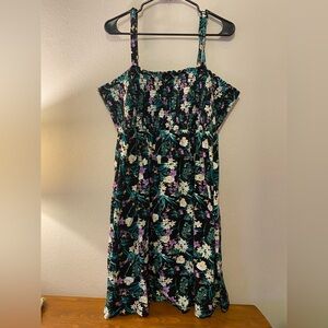 ellos Floral Smocked Dress in Black, Teal & Lavender Sz30/32